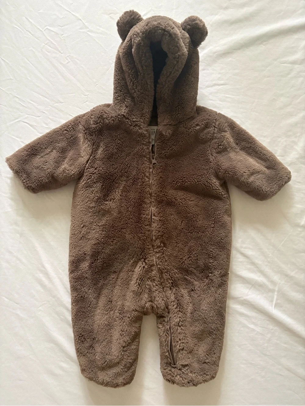 GAP-Brown Plush Bear Hooded One-Piece Footie